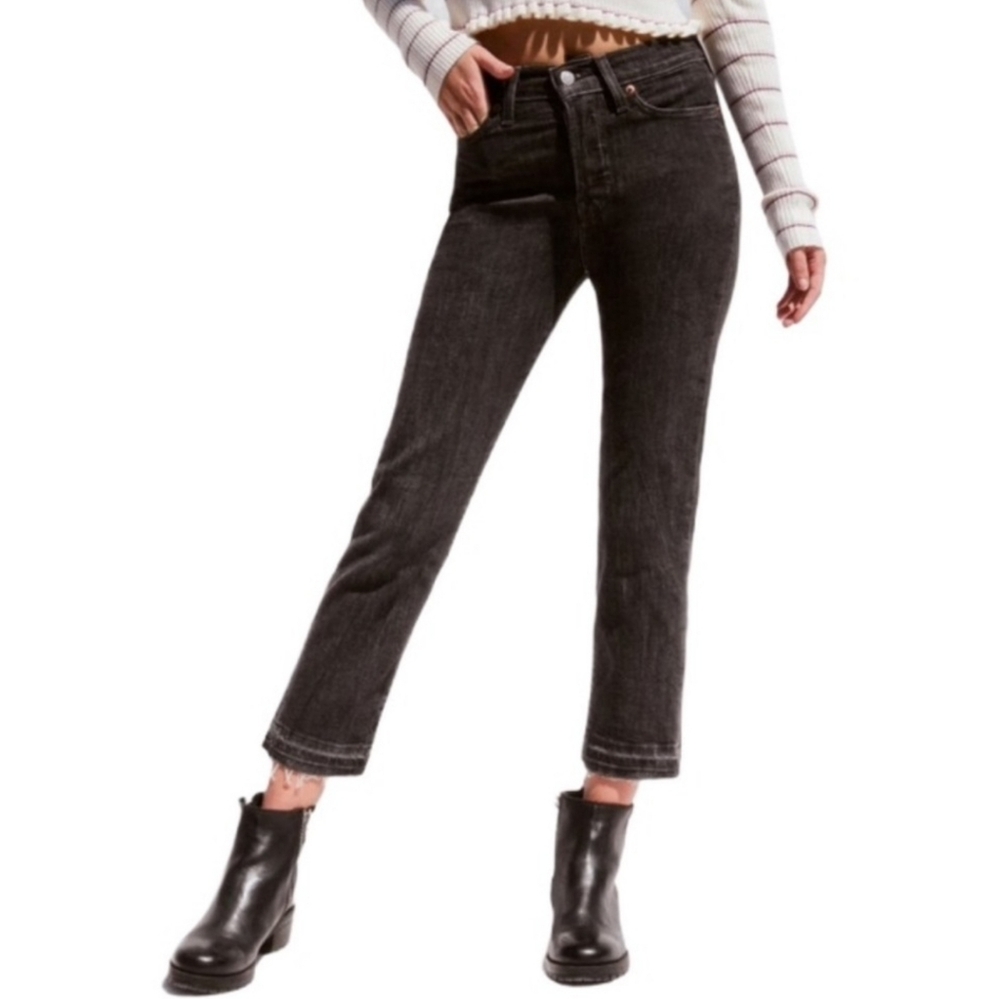 Levis 501 Skinny Jeans Released Hem Button Flybfaded Black Wash Size 26